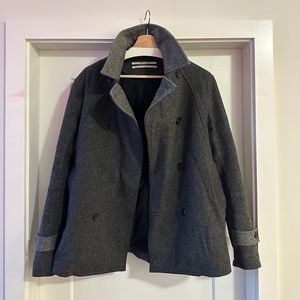 Robert Geller NYC Grey Wool Double Breasted Peacoat